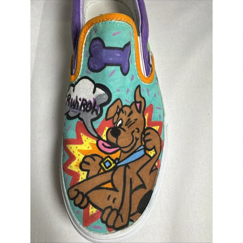 Custom Vans Slip-On Shoes Scooby Doo Shaggy‎ Signed Hand Painted Canvas 10.5